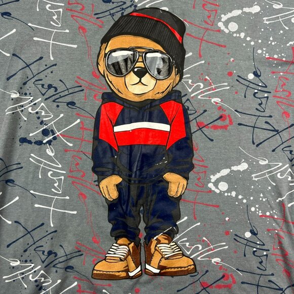 Launder by Bailey Apparel Gray Teddy Bear Shirt Paint Splatter Cool T Shirt Crew - Picture 2 of 7